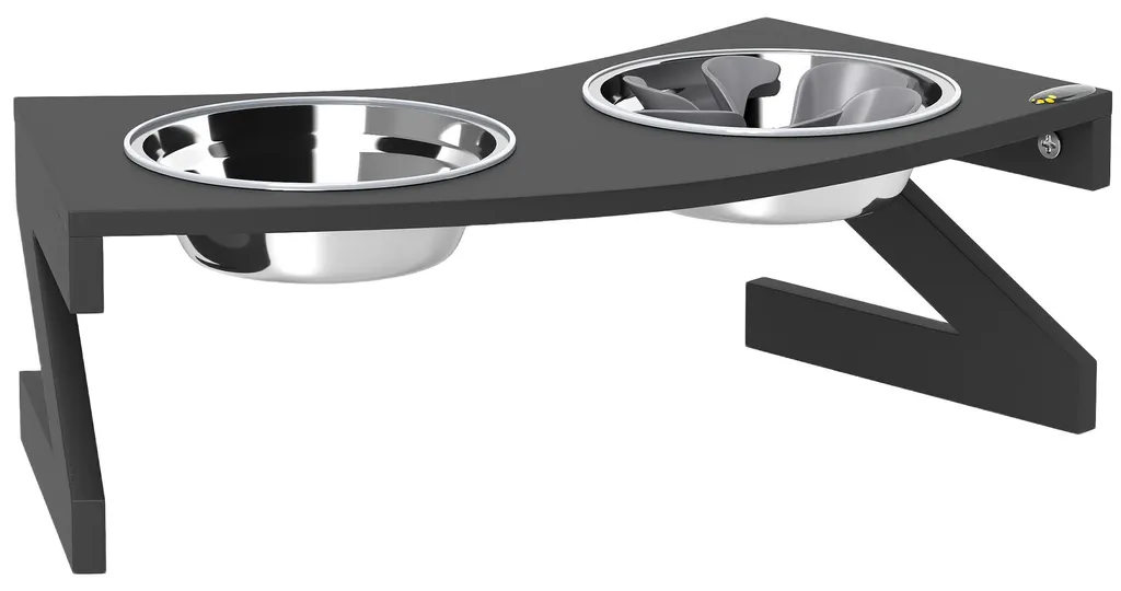 Double gamelle surélevée ergonomique pour chien noir avec 2 bols inox 1L
