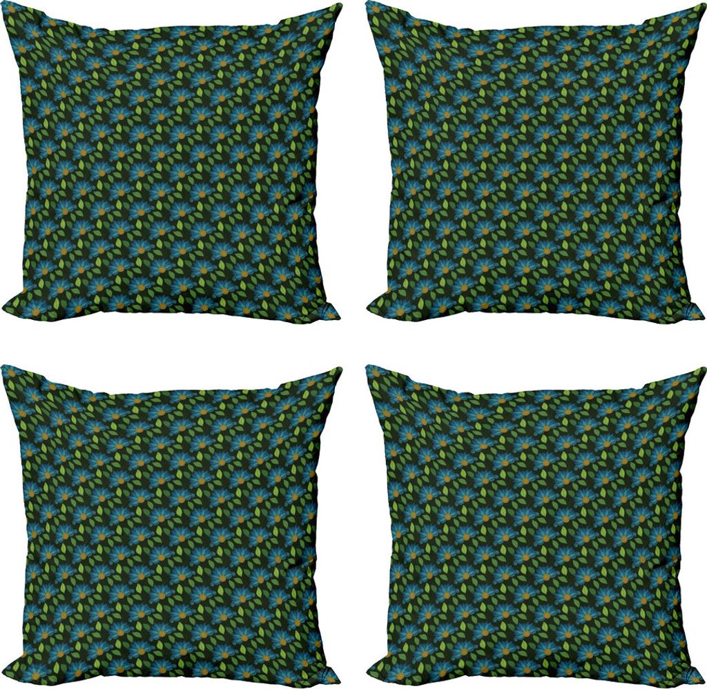 ABAKUHAUS Blume Kissenbezug Set (4 Stück), Blütenblätter auf Dunkelheit, Moderner Doppelseitiger Digitaldruck, 50 cm x 50 cm, Violet Blue Dark G...
