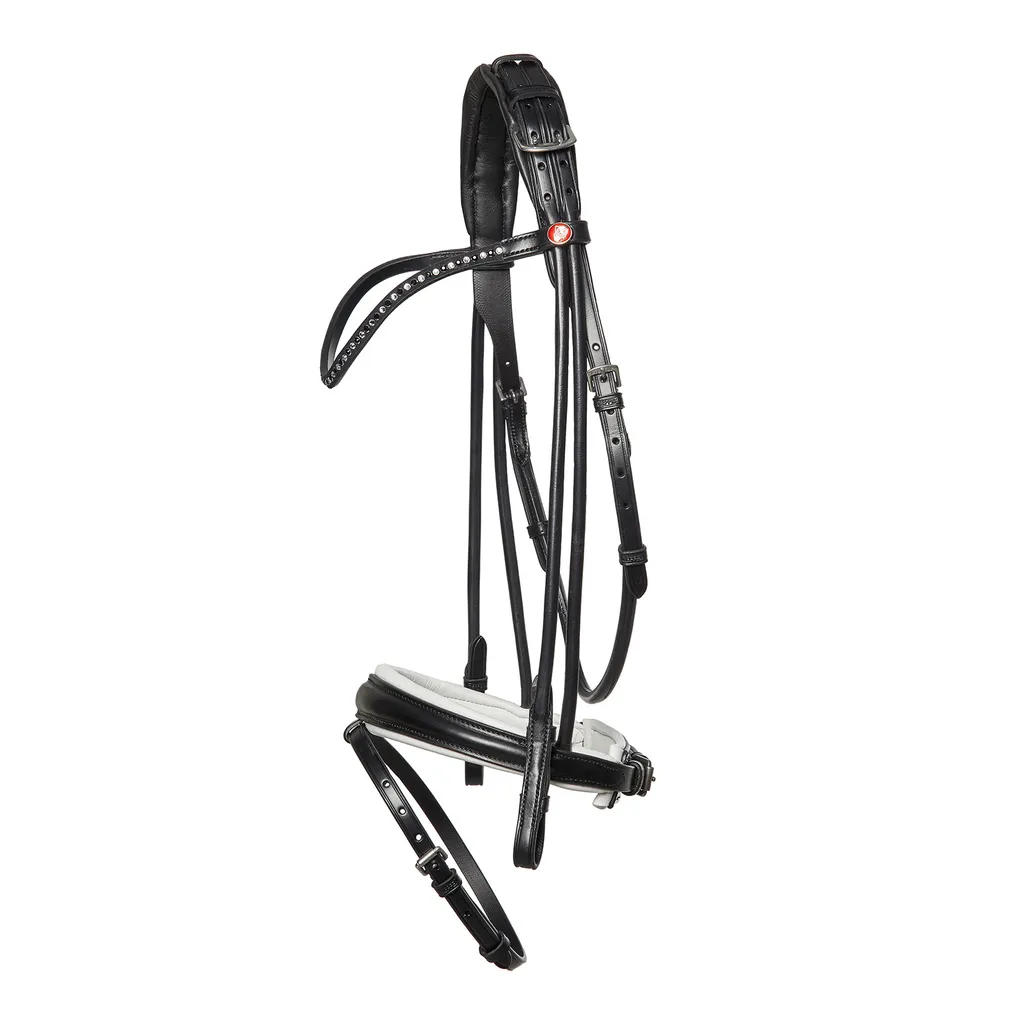 Bridon de dressage Kieffer Sylvie II noir et blanc cuir rond VB