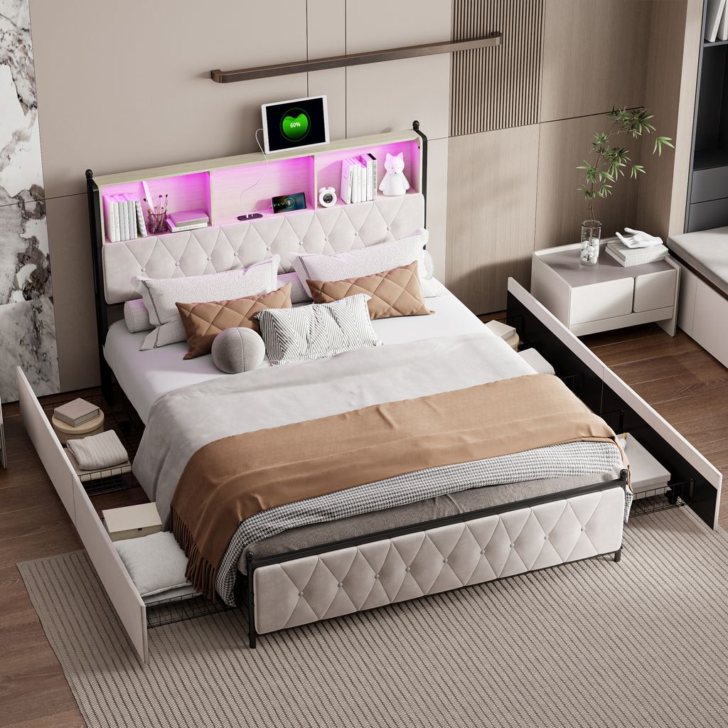 CDGlobal letto imbottito con USB tipo C, letto in metallo, Immagine del prodotto 