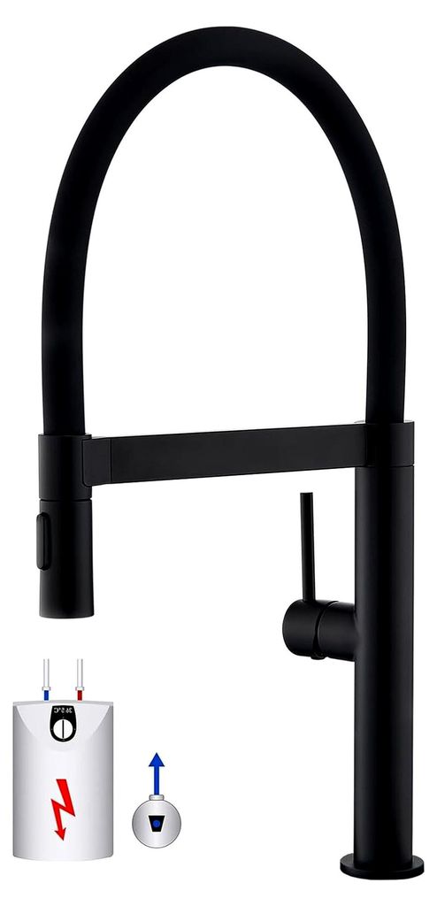 Niederdruckarmatur Küche Schwarz mit Ausziehbarer Brause und 360° Schwenkfunktion