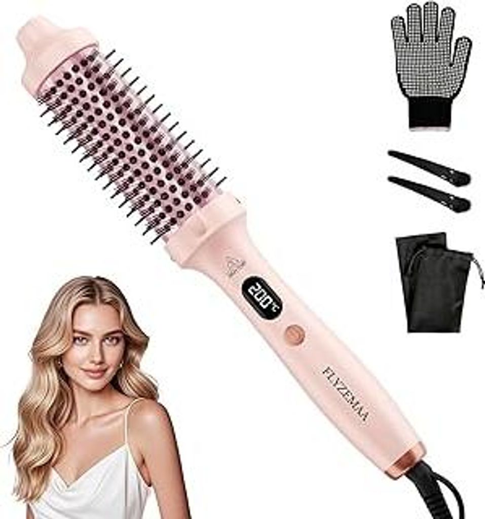 Thermobürste FLYZEMAA, Thermal Brush 38mm - Runder Heizkamm für natürliche Locken und glatteres Haar, 3 Temperaturstufen, LCD-Display, EU-Plug D...
