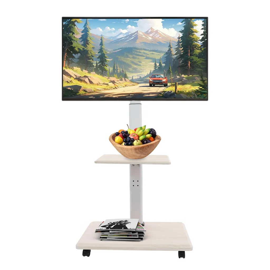 Support TV mobile sans perçage blanc réglable pour écrans lourds 45kg max