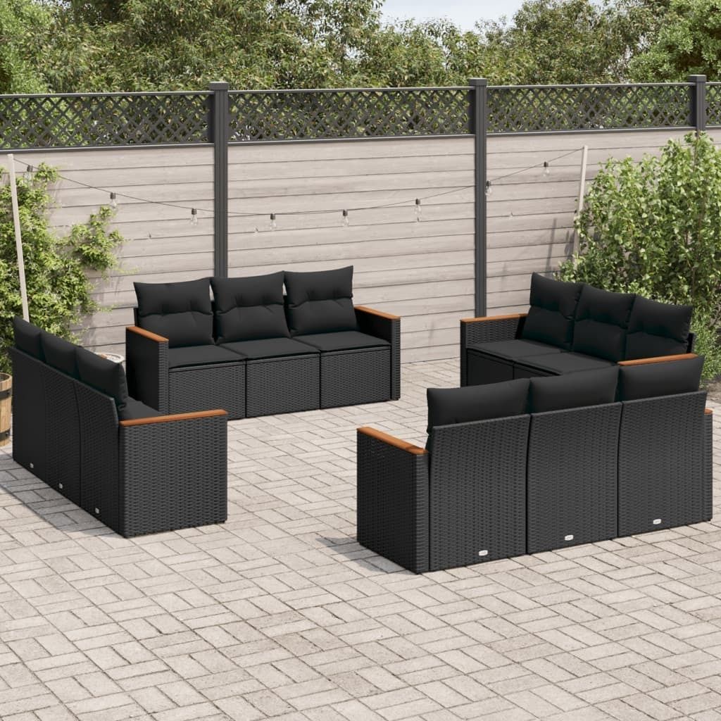 Maison Exclusive - 12-tlg. Garten-Sofagarnitur mit Kissen Schwarz Poly Rattan