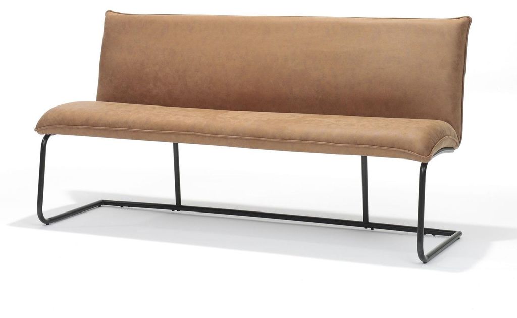 Power Sitzbank mit Stoff Soft Cognac und Fußgestell Metall Schwarz