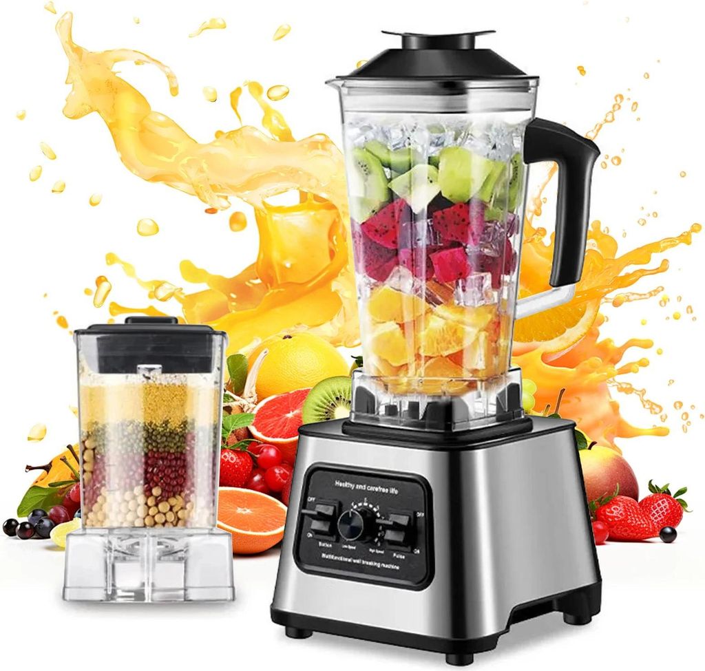 Multifunktionsmixer & Entsafter - 2-in-1 Standmixer - 2,5 L Behälter - 4-Klingen-Messer - 9 Stufen - Eiszerkleinerung - Würfel-/Hacker-Aufsatz - ...