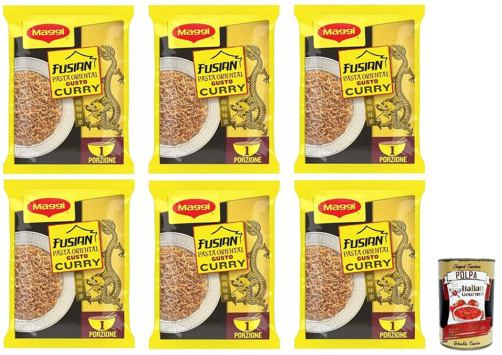 6x MAGGI FUSIAN CURRY TASTE Instant-Nudeln und Curry-Gewürz, 71 g + Italian Gourmet polpa 400g
