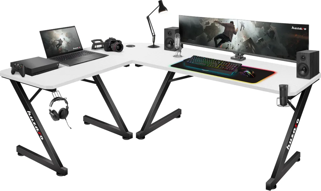 Bureau Gaming Huzaro Hero 7.0 White pour Setup Streamer Angle L