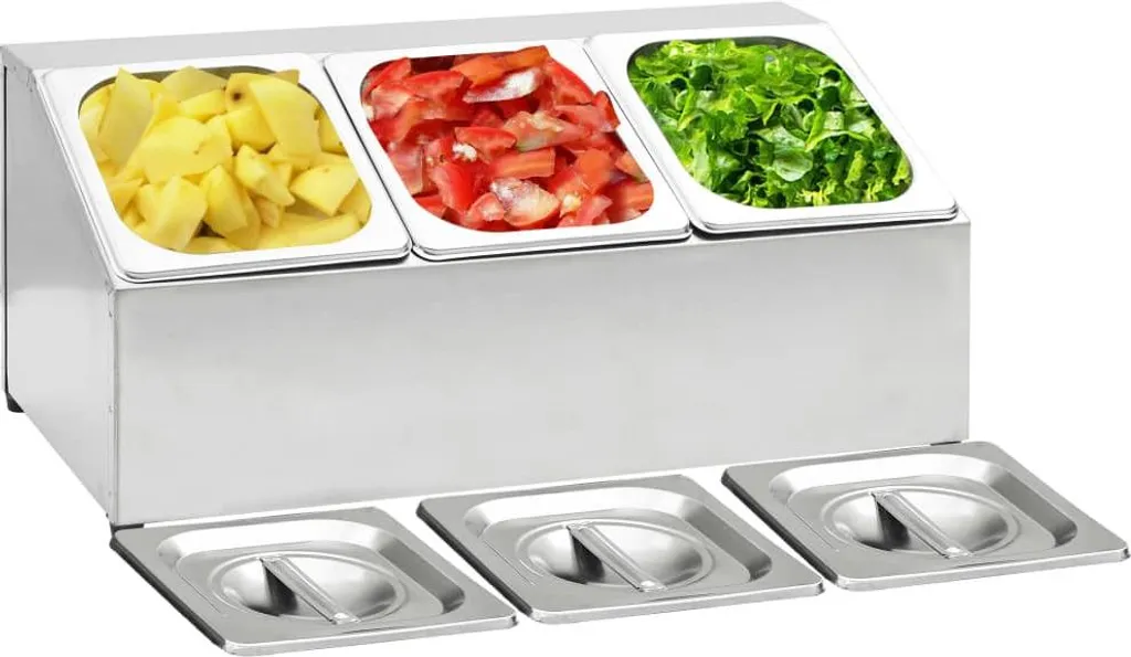 Présentoir Gastronorme Inox avec 3 Bacs GN 1/6 pour Buffet et Cuisine