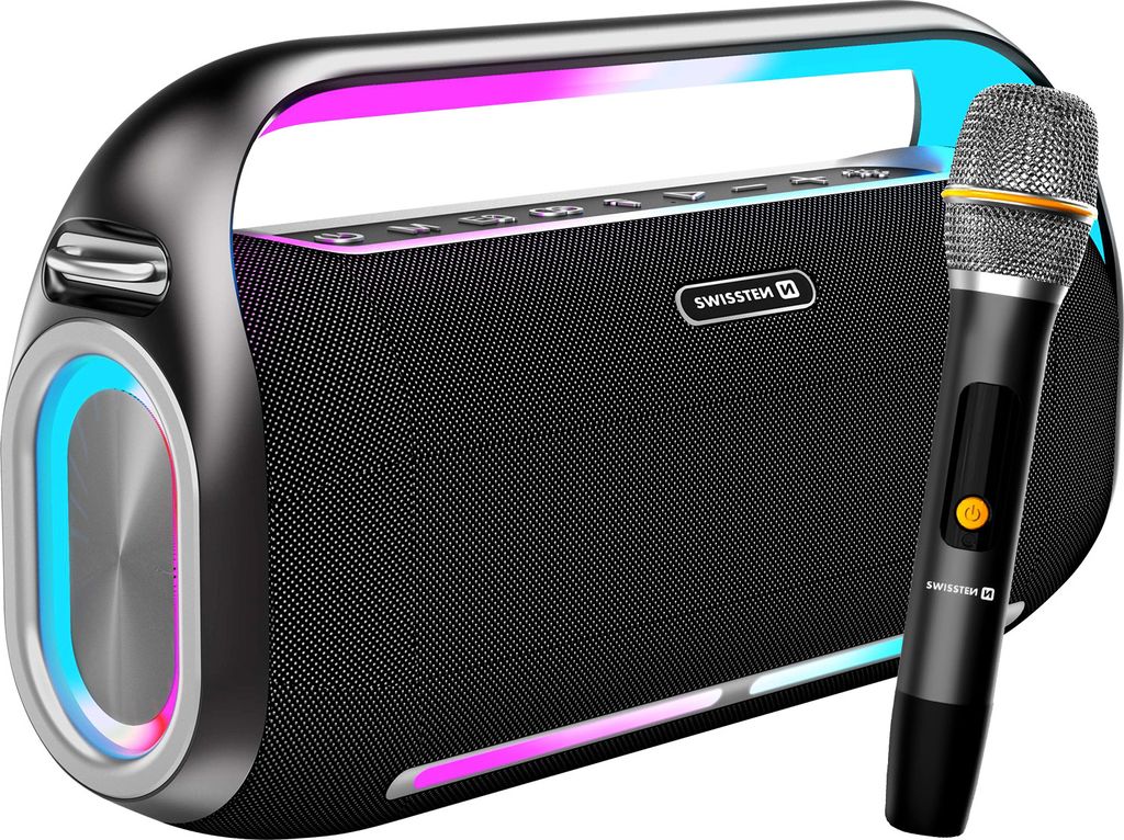 Swissten, Bluetooth-Lautsprecher mit Mikrofon Tragbar 13 Stunden Akkulaufzeit, Schwarz