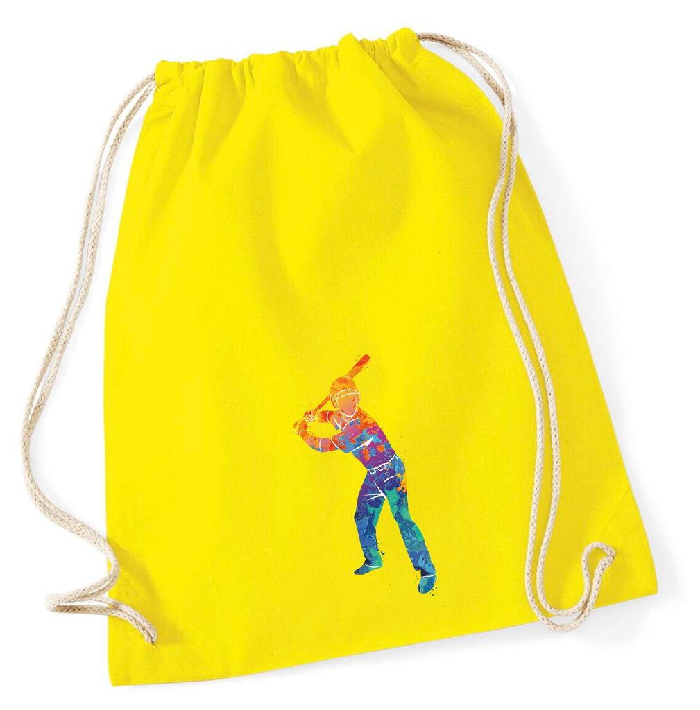 Huuraa Turnbeutel Baseball Batter Spieler bunte Silhouette 12 Liter Yellow Baumwolle Rucksack Geschenkidee