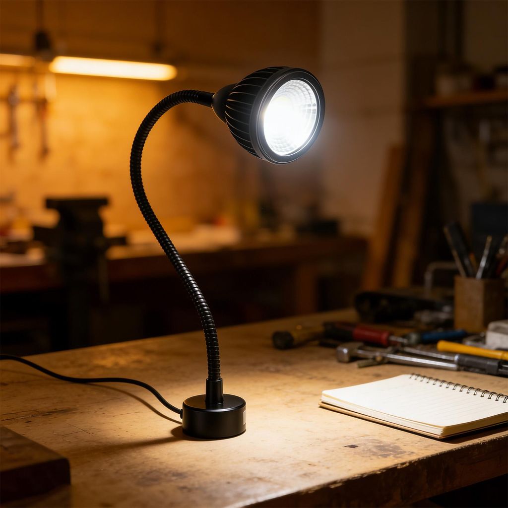 7-W-LED-Arbeitsleuchte mit flexiblem Schwanenhals und Magnetfuß, 6000 K, für Werkbank, Drehbank, Grill, Werkstatt, Industriebeleuchtung, US-Stecker