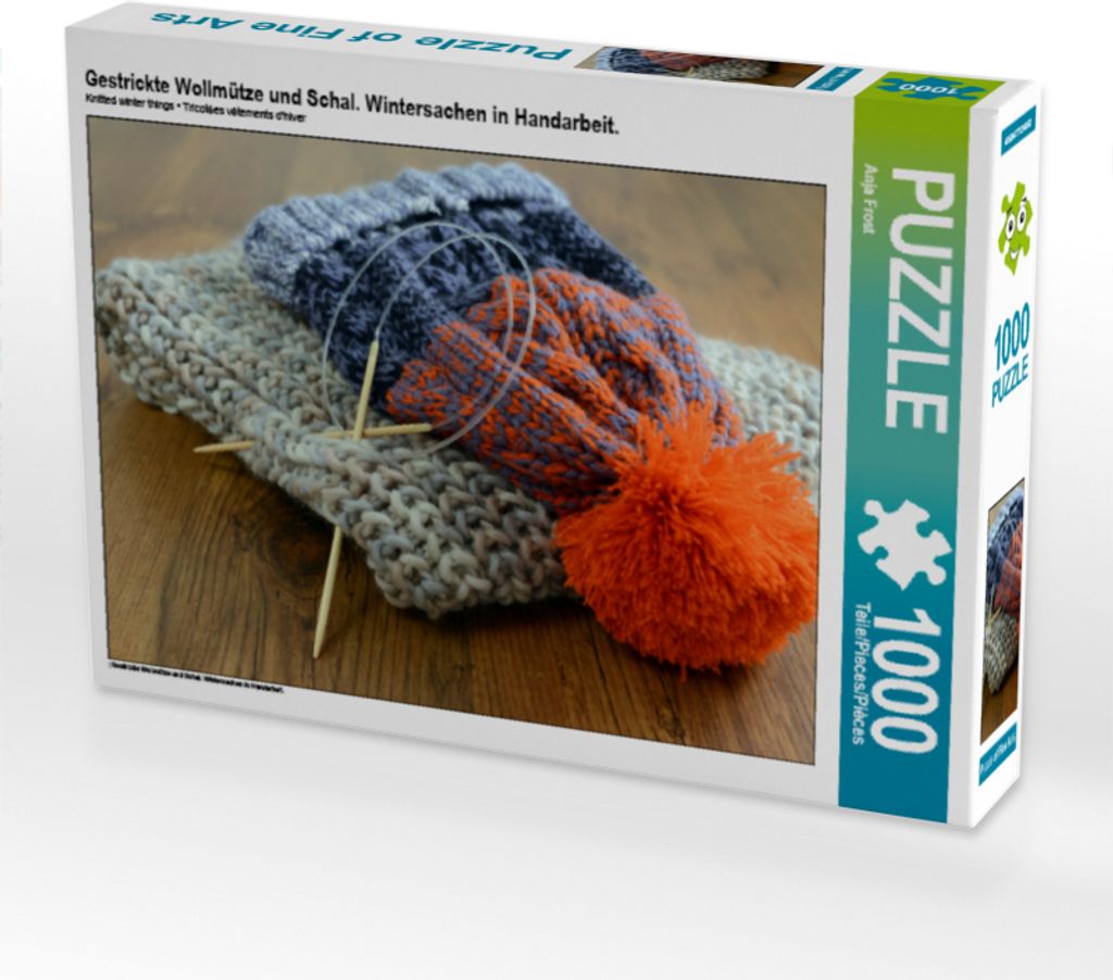 CALVENDO Puzzle Gestrickte Wollmütze und Schal. Wintersachen in Handarbeit. | 1000 Teile Lege-Größe 64x48cm Foto-Puzzle für glückliche Stunden