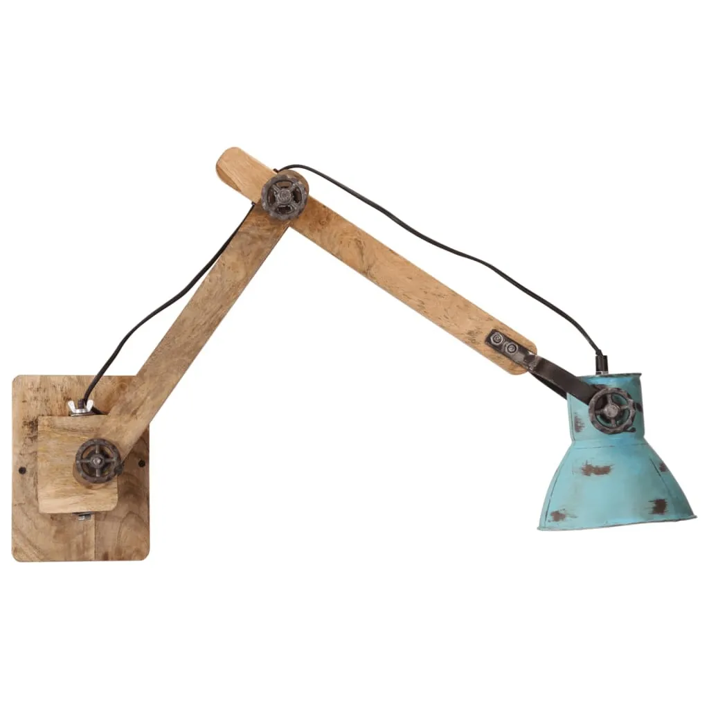 Applique vidaXL in Legno di Mango e Ferro Blu | Luce E27 Vintage - 3
