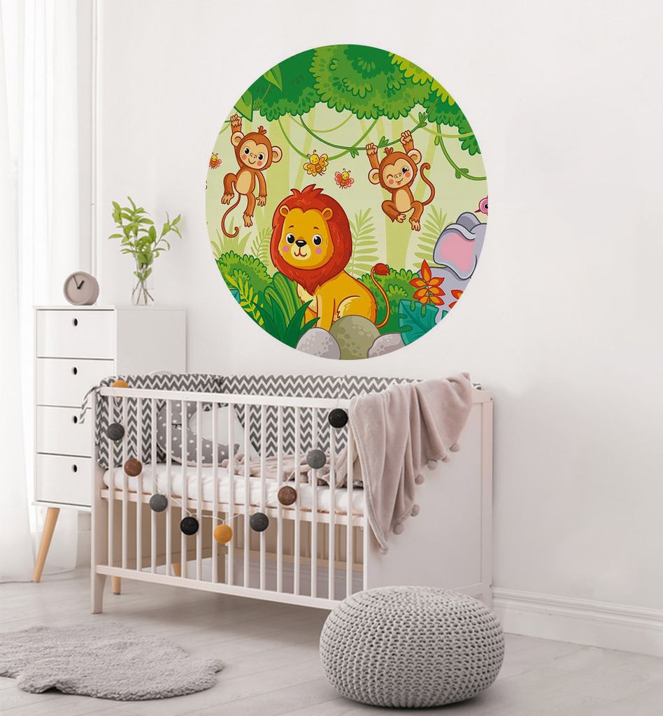 Fototapete Dschungeltiere rund, Material:Premium Vlies 150g/qm, Größe Tapete:195cm rund