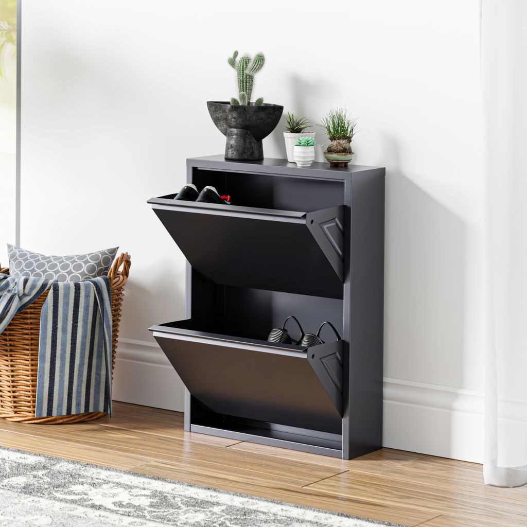 Schuhkipper 'Sokndal' mit 2 Klappen Metall 71 x 50 x 15 cm Grau