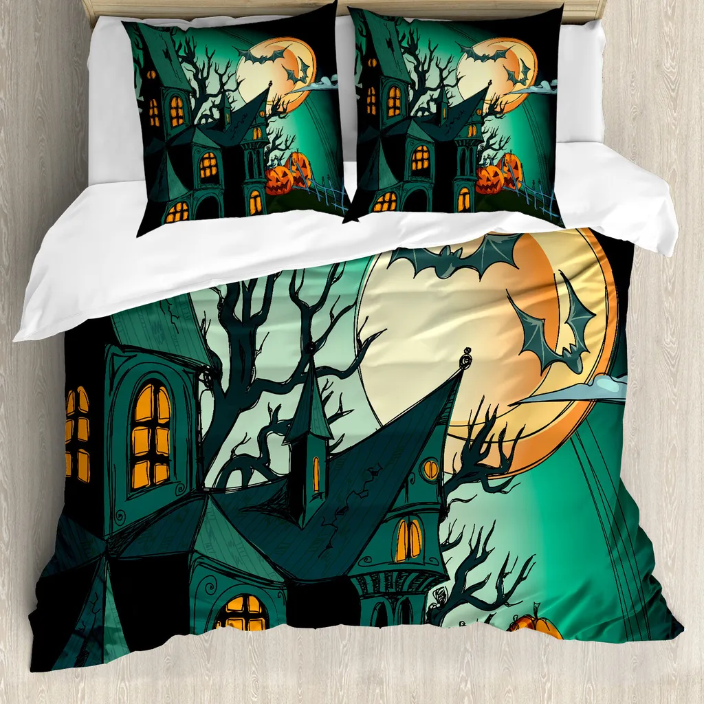 Copripiumino Halloween ABAKUHAUS 155x220cm Castello Stregato Arancio