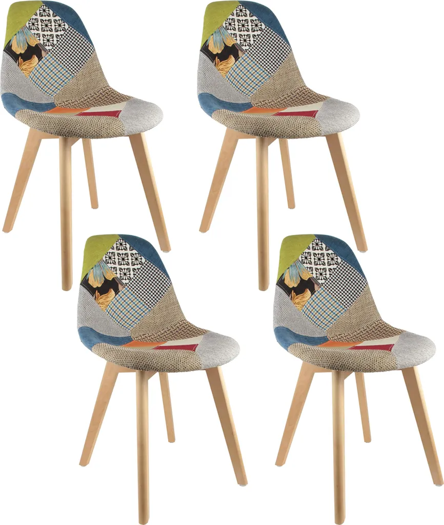 Chaise Scandinave Patchwork : Lot de 4 Assises pour Table de Salle à Manger