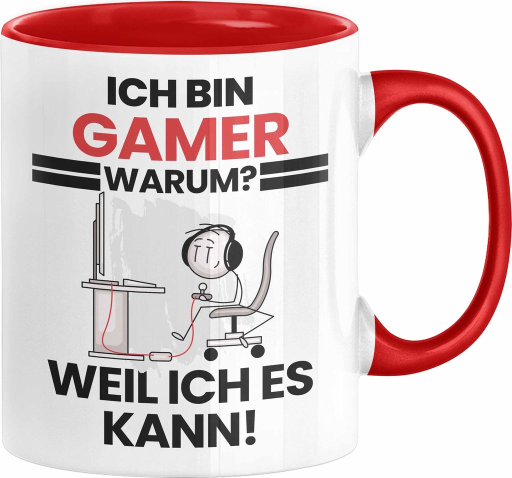 Gamer Geschenk Tasse Lustiger Spruch Ich Bin Gamer Warum Weil Ich Es Kann Geschenkidee Bester Gamer Geburtstag Kaffee-Becher (Rot)