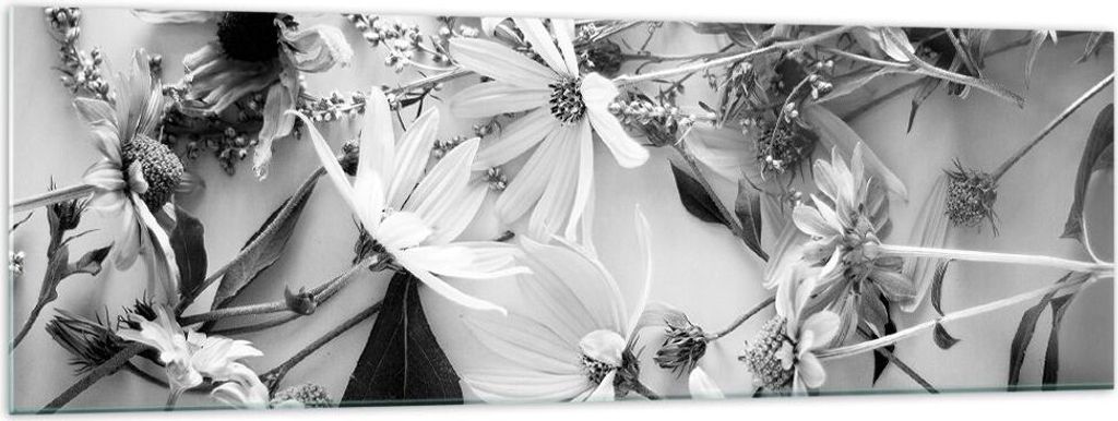 Bilder auf glas - Einteilig - Blumen Schwarzweiß Fotografie - 160x50cm - Glasbilder - Wandbilder - Bilder - Wanddekoration aus Glas - Glas Bilder ...