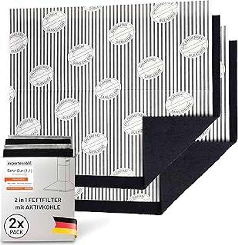 Aktivkohlefilter Dunstabzugshaube | 2er Pack | Fettfilter Flach + Kohlefilter für Dunstabzug Filter Abzugshaube | Aktivkohle Filtermatte zuschneid...