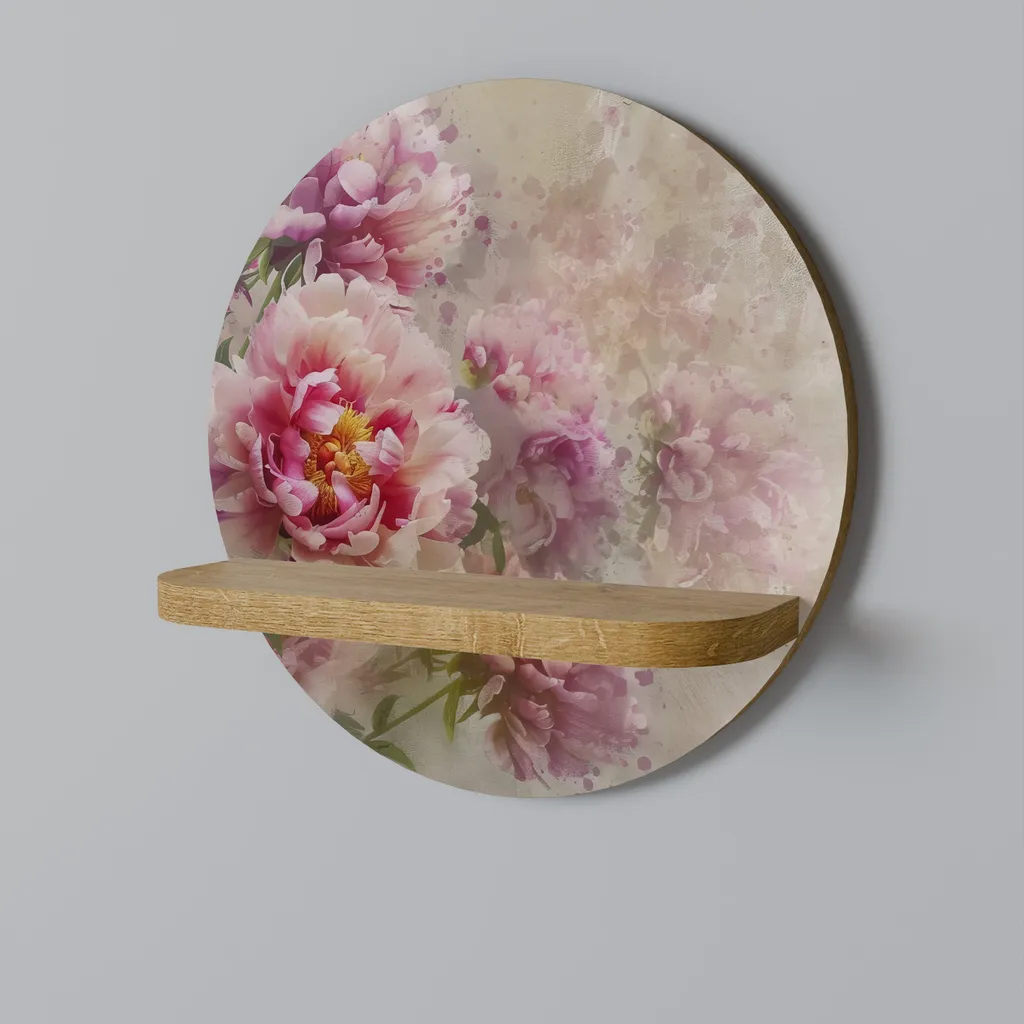 Étagère ronde PEONY WHISPER avec tablettes en bois naturel et métal