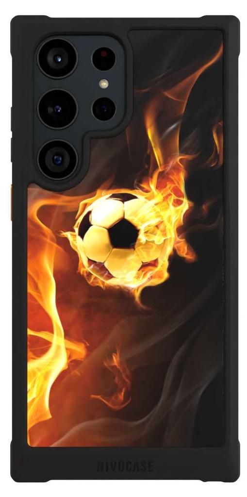 NIVOCASE Hülle für Samsung Galaxy S23 Ultra Stoßfeste Handyhülle NIVOmax Case Schwarz Ball Feuer Fußball