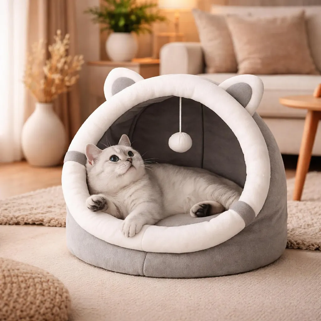 QLS Cuccia per Gatti in Peluche 31x30x28 cm - Letto Morbido Interno