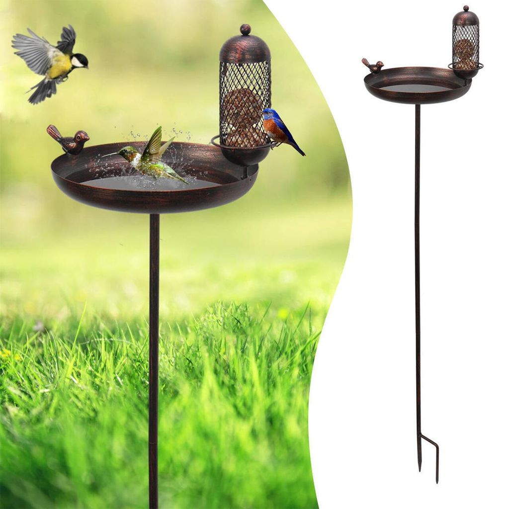 Vogeltränken für Außenbereich, stehende Vogeltränke für Garten mit 1 Vogelstatuen,Vogelbad und Vogelfutterspender mit Metallpfahl,für Hof und...