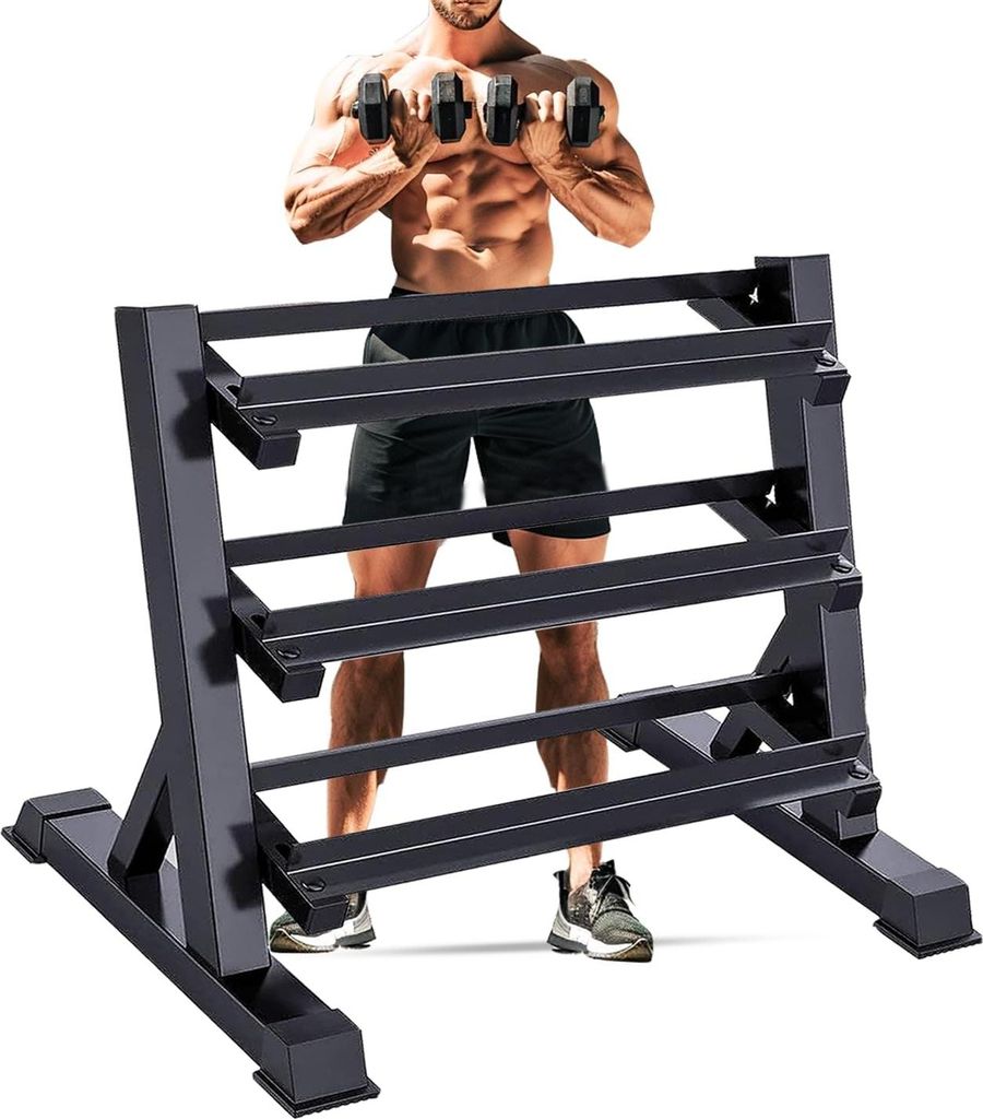 Zlinke Hantelständer Kurzhantelablage, 3 Regale Dumbbell Rack Multilevel Weight Storage Organizer 45 x 96 86 cm für Home Gym, Gewicht Hanteln,