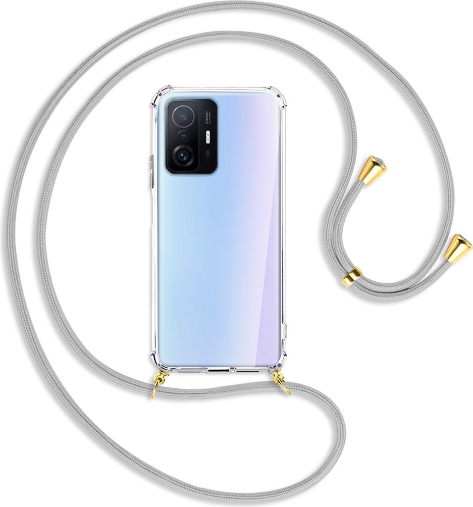 Handykette Backcover-Schutzhülle mit Band (Metall goldfarben) für Xiaomi Mi 11T - silbergrau
