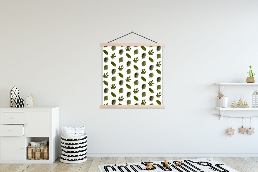 MuchoWow Textilposter Natur - Blätter - Muster 120x120 cm mit holzfarbenen Rahmen - Textil-Poster