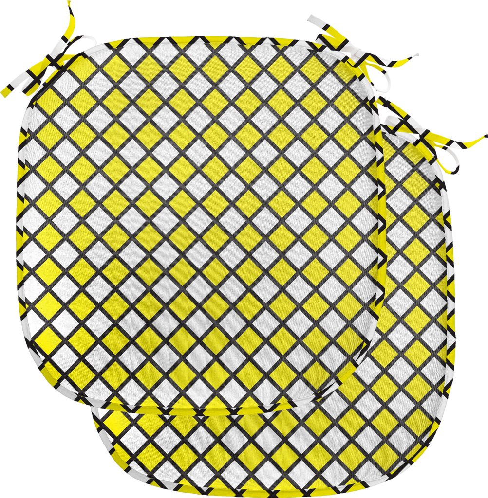 ABAKUHAUS Gelb und Weiß Polster für Esszimmerstühle, geometrische Alt, Dekoratives wasserfestes Kissen mit Riemen für Küchensitze, 40 cm x 40 ...