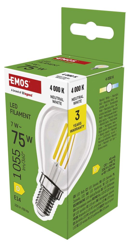 EMOS LED Lampe Edison MiniGlobe, 7W Ersatz für 75W Glühbirne, runde Vintage-Glühlampe mit E14 Sockel und Helligkeit 1055lm, Neutralweiß 4000K