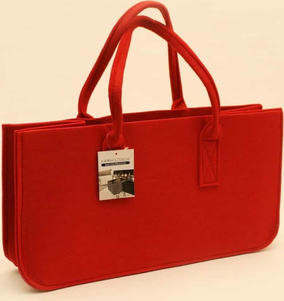 Tasche für Kaminholz aus rotem Filz 50x25x25cm