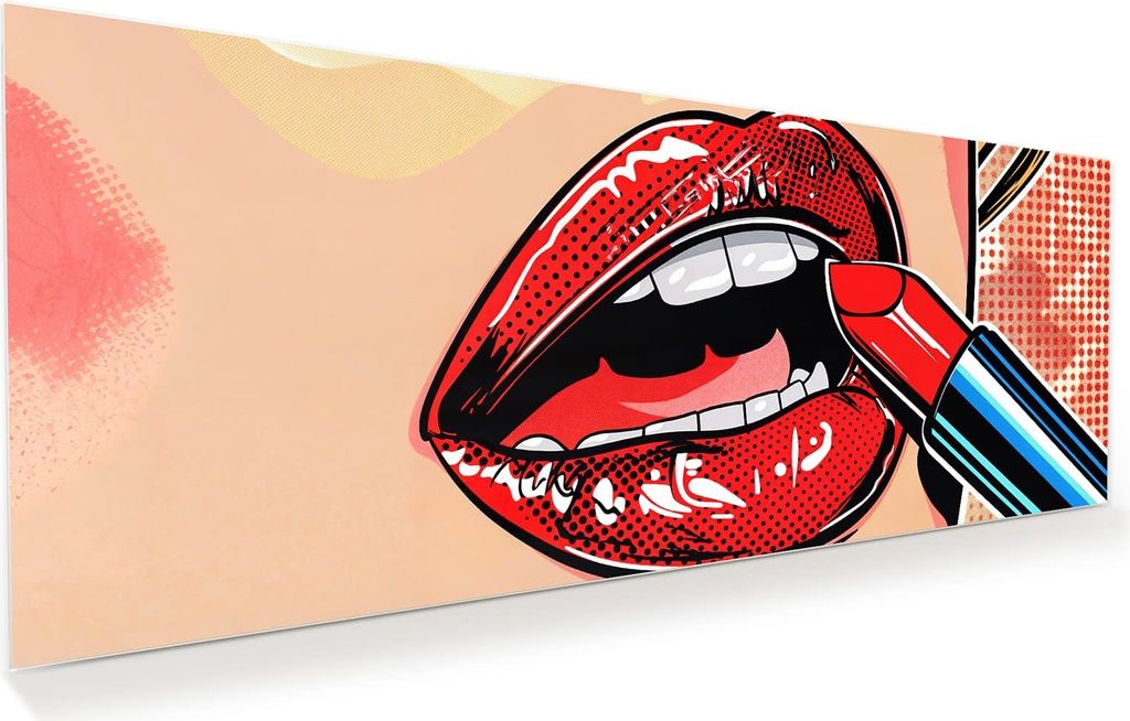 Glasbild 150x60cm in XXL für Wohnzimmer, Schlafzimmer Motiv Lippenstift Kunst