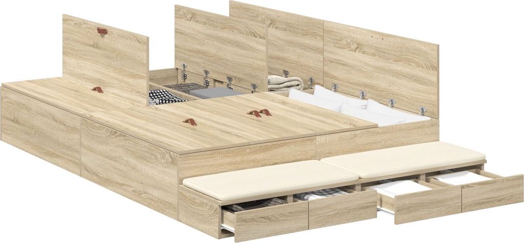 Best Möbel Storage Bed Frame Sonoma Oak 160x200 cm - Bettrahmen/Klassische Betten CHY851268