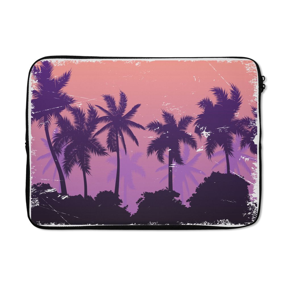 MuchoWow Laptop Hülle 14 ZollPalme - Nacht - Sommer - Zeichnung Laptoptasche - Laptoptasche - Stoßsicher - Schutzhaube