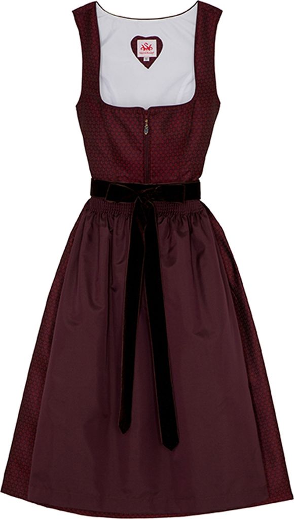Emmi 2-teiliges Midi-Dirndl Kleid Dirndl Trachtenkleid Rocklänge 70cm, Farbe:Rot, Größe:40/L