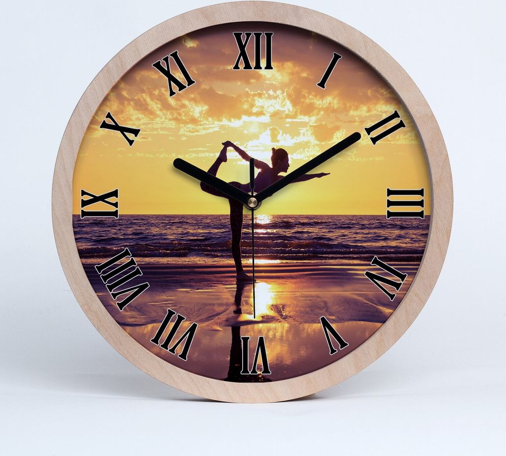 Holzuhr 25fi cm wanduhr - schwarze Spitzen - Yoga am Strand