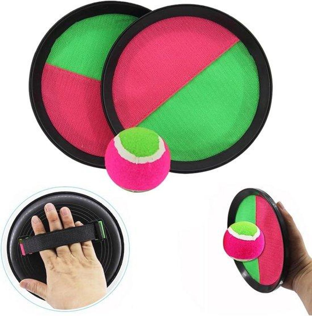 Kinderbalspiel - Paddle Catch Ballset mit 2 Schlägern, 1 Ball und Tragetasche - Für Fest, Garten und Innen- und Außenbereich - Rosa + Schwarz