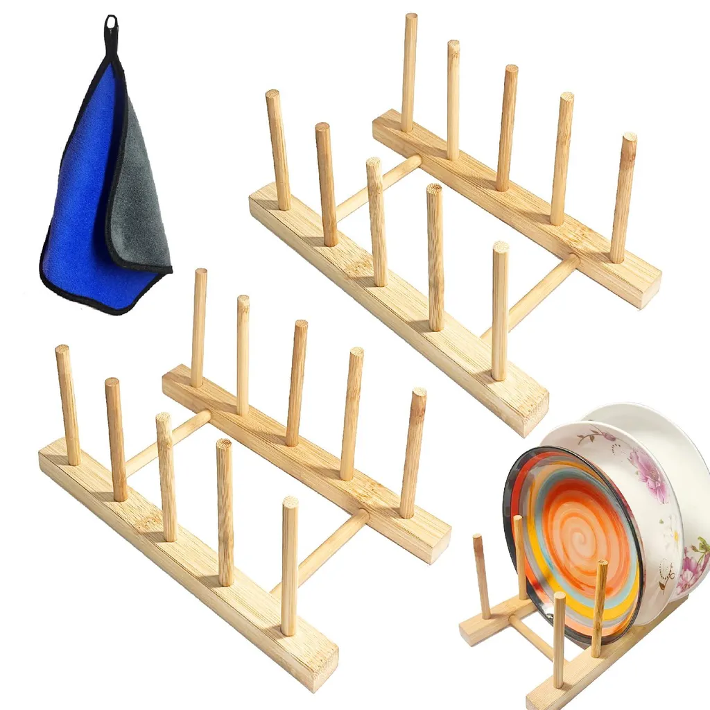 Rangement pour planches à découper et assiettes - Support en bambou