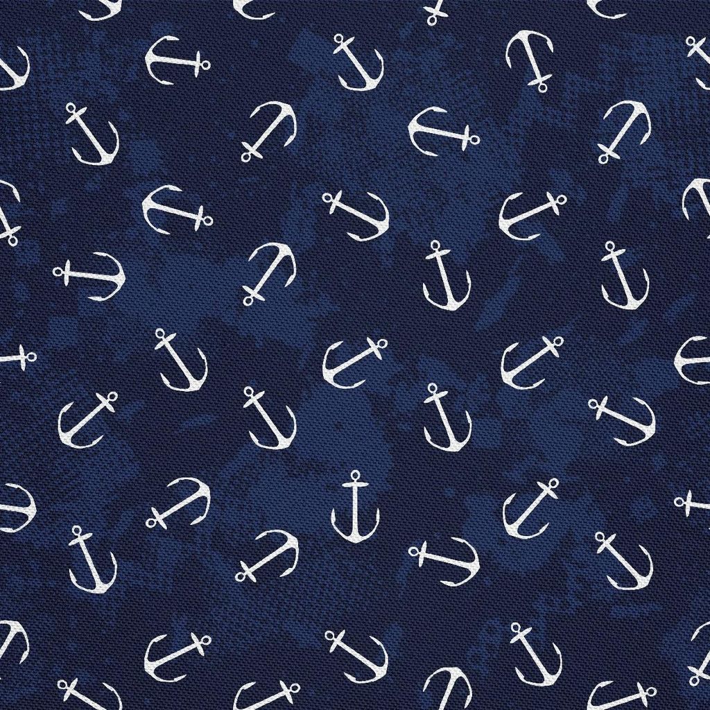 OUTDOOR DEKOSTOFFE OXFORD - Motiv Anker auf marineblauem