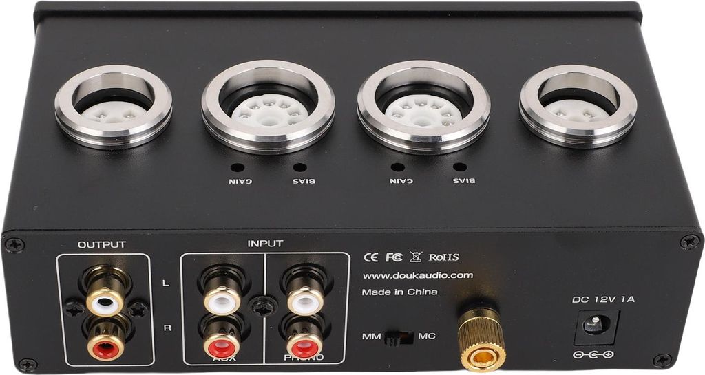 Electronic Tube Phono Preamp 3.5mm Earphone Jack Treble Bass Control Stereo Turntable Preamplifier for MM MC Record Player Home HiFi Speaker EU Plug