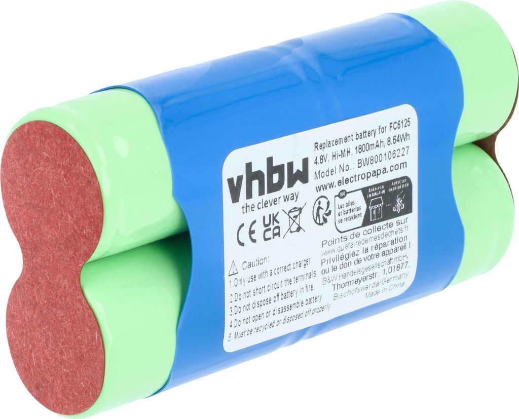 vhbw Akku kompatibel mit Philips FC6125/01, FC6125 Home Cleaner Heimroboter (1800 mAh, 4,8 V, NiMH)