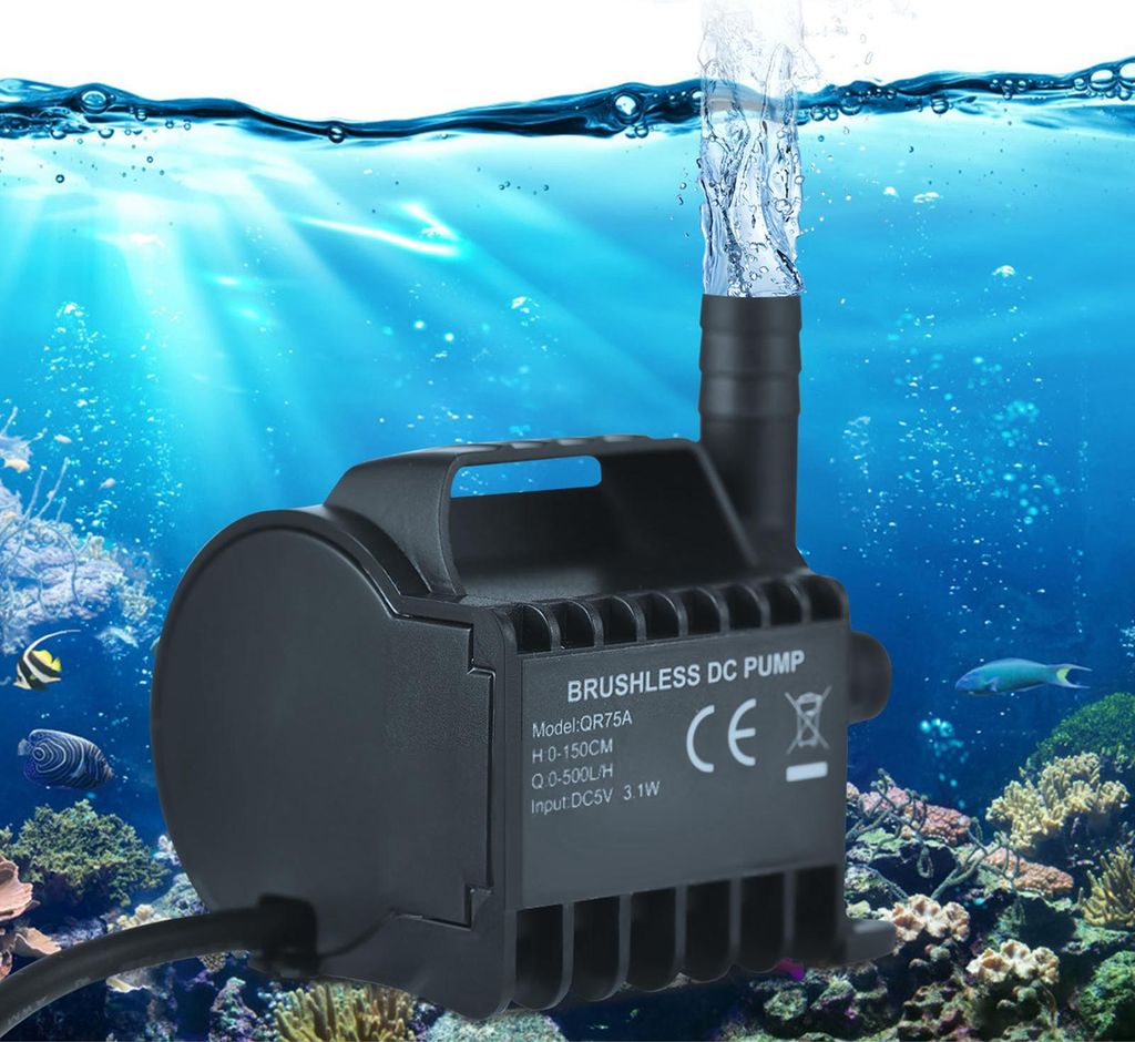 Elektrische 500L/H Tauch-Wasserpumpe für kleine Springbrunnen mit max. 4,9ft Hub, 6,5ft USB-Kabel und Saugnapf-Basis, tragbare Mini-Pumpe für Fis...