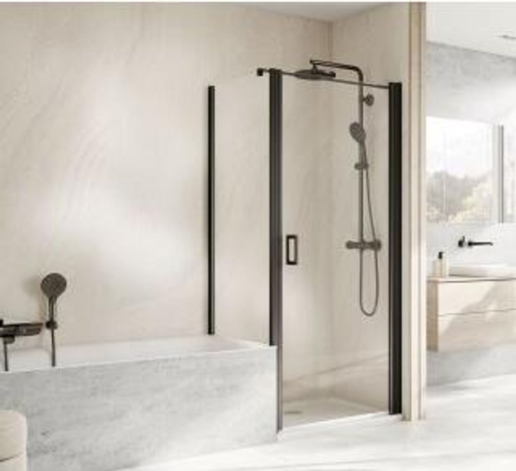 HSK 4831075-41-520 Exklusiv 2.0 Seitenwand Verkürzt zu Drehtür (auf Wanne) 750x1750mm Chromoptik Grau mit Edelglas-Beschichtung