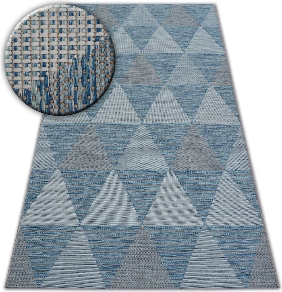 Tapis en corde sisal Loft 21132 Triangles ivoire et bleu 60x110 cm