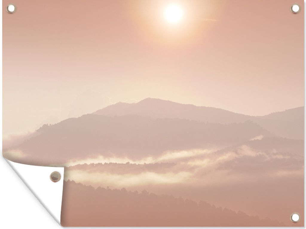 MuchoWow 40x30 cm Outdoor-Poster Gartendeko Sichtschutz Garten Poster für den Garten Rosafarbenes Leuchten über den spanischen Bergen