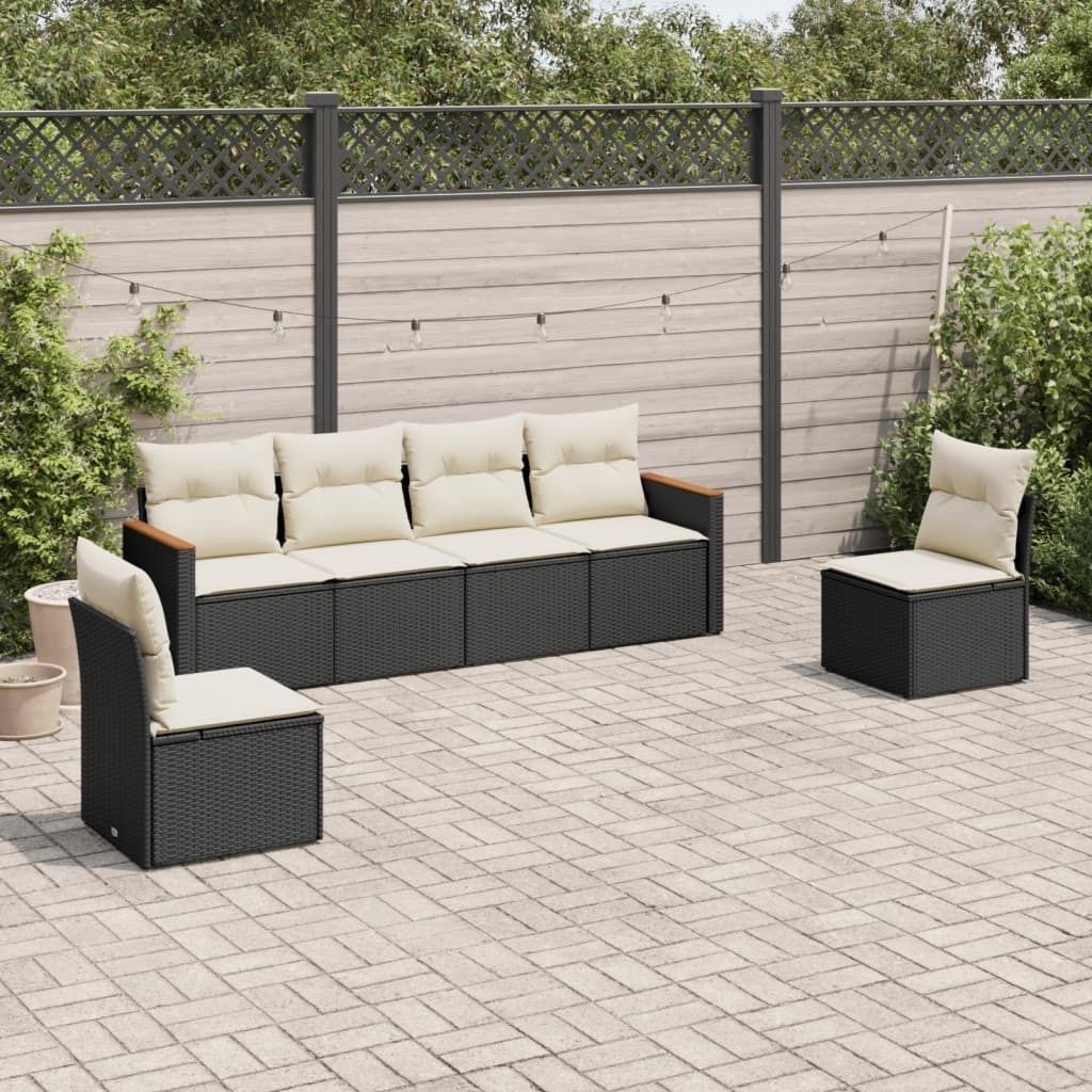 6-tlg. Garten-Sofagarnitur - mit Kissen Schwarz Poly Rattan - Gartenmöbelset 3258262